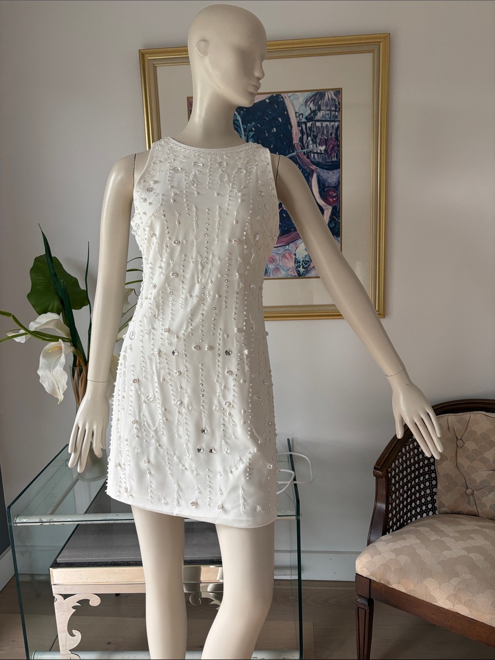 Sleeveless White Embellished Mini Dress